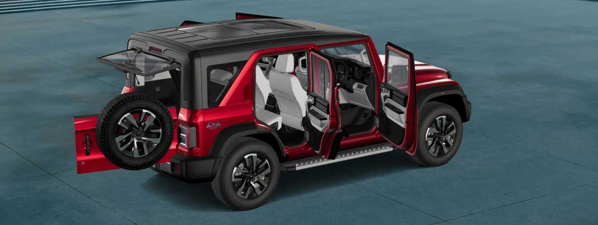 Mahindra Thar ROXX Rear Right Side View (All Doors Open)